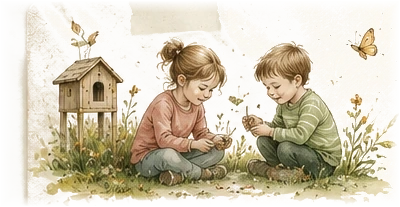 Deux enfants découvrant la nature ensemble