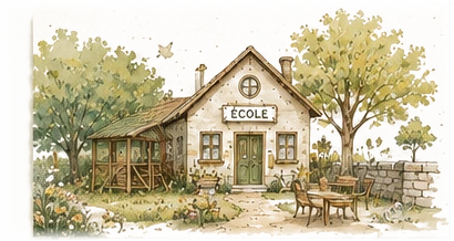 Une petite école entourée d’arbres et d’un jardin vivant